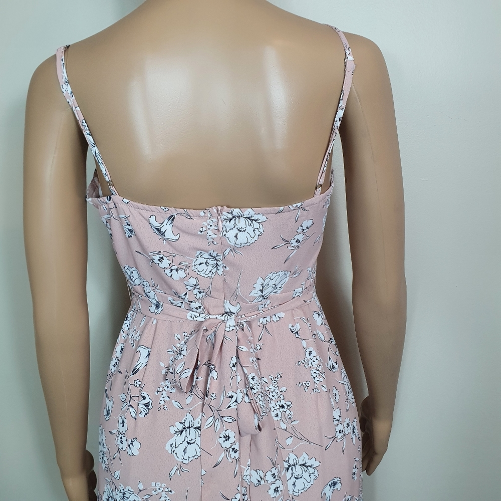 Floral wrap dress boho peach white Sze 12 maxi strappy Hi-Lo belted frill summer - Picture 5 of 8